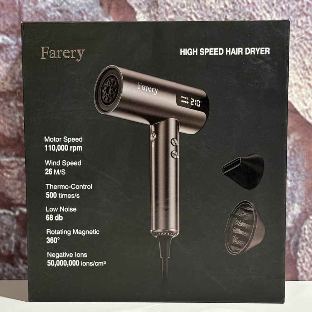 Farery High Speed 2 Magnetic Nozzles Ion 4 Speed 4 Temp Hair Dryer NEW Open Box